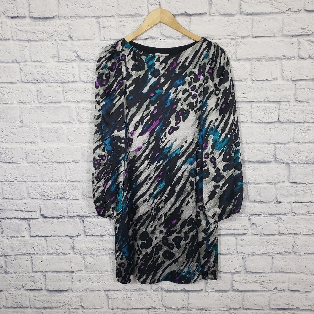 Alice & Trixie silk mini dress gray purple and blue